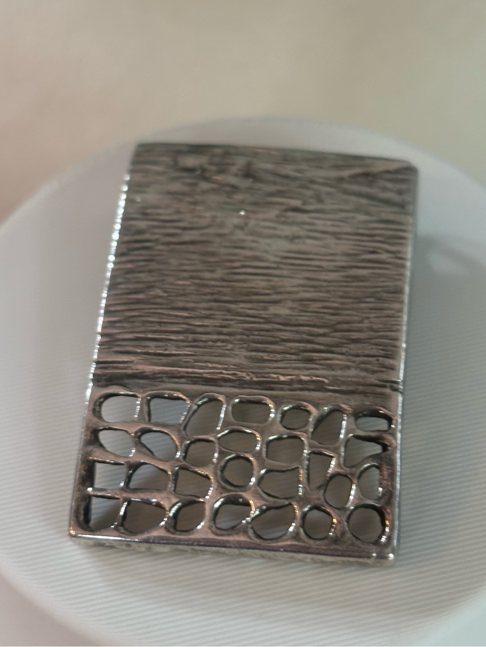 Vtg Modernist 925 Sterling Silver Rectangle Slide Pendant Textured Openwork 9.5g